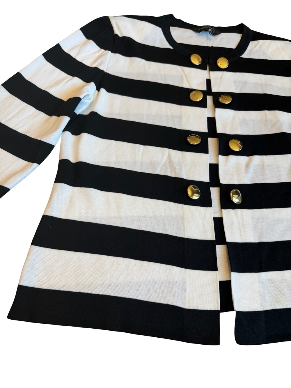 Ming-Wang Stipe Cardigan Sweater Black White Gold Buttons Size XL Women's - Picture 4 of 14